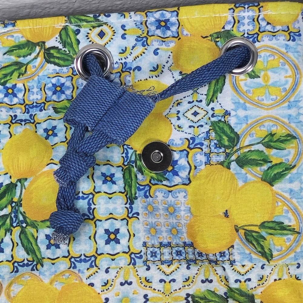 La Divina Costiera Italian‎ Mosaic Lemon Tile Print Backpack Fringed Drawstring - Picture 4 of 8